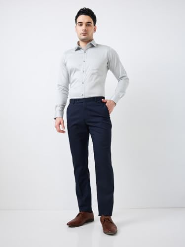 Image of Raymond Men Mid Rise Slim Fit Checks Pattern Polyester Blend Pleatless Formal Trouser