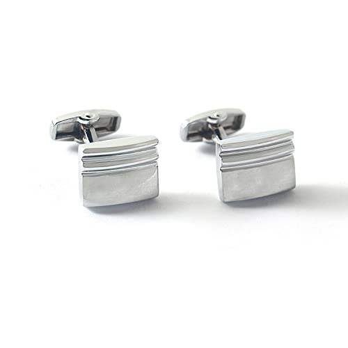 Gemelos de Metal de Cobre Completo con Forma de Acabado Cepillado Plateado Gemelos de Camisa Francesa para Hombre