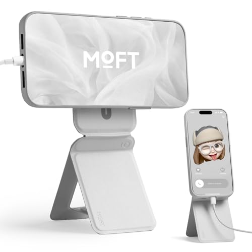 MOFT Handy Stativ Ständer, Magnetische Handy Ständer Stativ für Smartphone, MOVAS Veganes Leder Mini Stativ für iPhone 17/16/15/14/13/12 Serie mit Winkeleinstellung & Starken Magneten (Nebliges Grau)