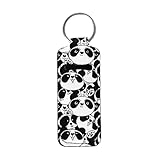 Baxinh Cartoon Panda Printed Lipstick Holder Keychain for Women, Neoprene Lip Balm Holder Keychain, Clip-on Chapstick Holder Keychain Lip Gloss Sleeve
