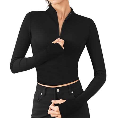 HAGOT Mujer Deportivas Top Camisa, Básica Manga Larga, Mujer Yoga Fitness Top para Running o Gym, S