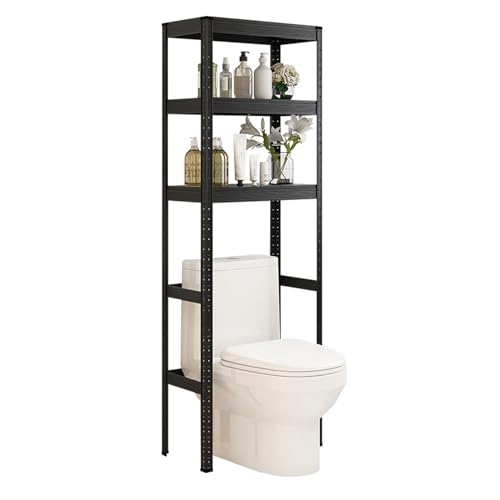 Estante de baño de 3 niveles para colocar sobre el inodoro, estante independiente para ahorro de espacio, para cuarto de lavado, color negro, decoración compacta, 80 x 40 x 160 cm, solución de