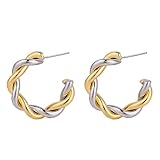 Pendientes dorados y plateados, aleación de cobre de moda, aretes de aro de metal mixto, diseño trenzado, joyería agradable a la piel para mujer