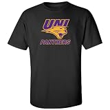 CornBorn Northern Iowa University Apparel - UNI Panthers T Shirt - Purple and Gold Primary Logo - Black - Medium