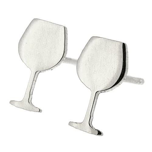 Wine Glass Stud Earrings Polished Sterling Silver Handmade in USA