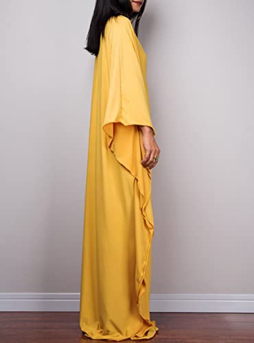 Image of RanRui Caftans for Women Solid Color Chiffon Plus Size Kaftan Dresses Beach Cover Up V Neck Batwing Sleeve Caftans Loungewear