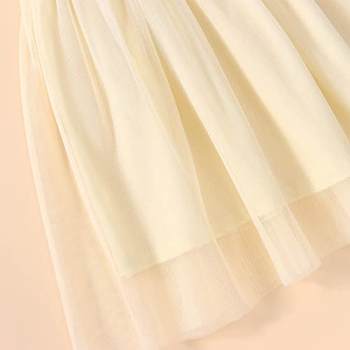 Toddler Girl Floral Tutu Dress Summer Baby Flower Girl Dress Sleeveless Tulle Knit Princess Party Casual Sundress 2-7T (4-5T, Beige) #TOP4