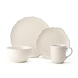 Pfaltzgraff Chateau Cream 16-Piece Dinnerware Set - Stoneware Collection, Elegant Scallop & Dimpled Patterns, Classic Dinnerware for Formal Dining, Service for 4 - Microwave & Dishwasher Safe