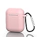 Produktbild AirPods Hülle Schutzhülle Silikon Schutzhülle, Mit Karabiner Kompatibel mit dem Apple AirPods Charging Case 2 & 1, Front-LED Sichtbar, Anti-verlorener Bügel-Anti-Staub-Stecker (Hellrosa)