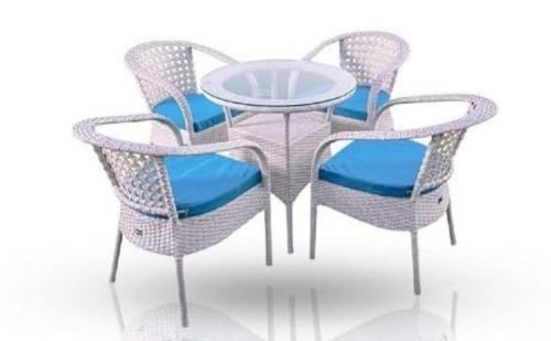 Image of India 4+1 Outdoor Indoor Patio Furniture Sets Rattan Chair Patio Set Conversation Set Poolside Lawn Chairs Balcony Rooftop Outdoor Garden Furniture Chair with Cushion (White & Blue)