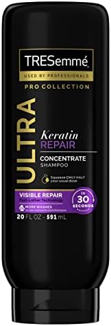 TRESemmé Ultra Keratin Repair Concentrate Shampoo for Damaged Hair, Visible Repair in 30 Seconds, Fast-Lather Technology and 2X More Washes 20 oz