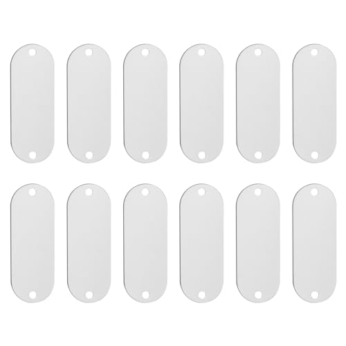 PATIKIL アルミ空白タグ 2つ 穴付きメタルスタンピング空白スペットIDラベル DIYクラフト彫刻用キーリング付き シルバー 12個セット