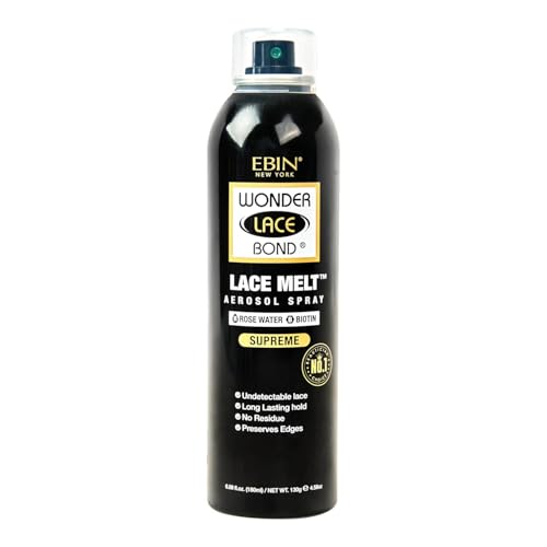 EBIN NEW YORK Wonder Lace Bond Lace Melt Aerosol Spray Rose Water + Biotin | Extra Firm Hold Wig Adhesive Spray | Soothing Hydrating Finish | 6.08 Fl Oz