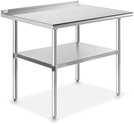 GRIDMANN Stainless Steel Kitchen Prep Table 36 x 24 Inches with Backsplash & Under Shelf, NSF Commercial Work Table for Restaurant and Home