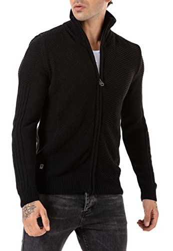 RED BRIDGE Cárdigan Hombre Jersey de Punto Cremallera Negro S