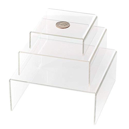Huji Clear Medium Low Profile Set of 3 Acrylic Risers Display Stands (1 Set, Clear Acrylic Risers)