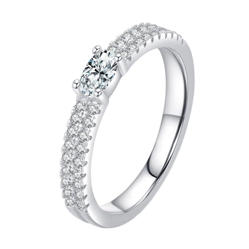 Bague alliance moissanite en or blanc solitaire 14K éclat joaillerie pour femme