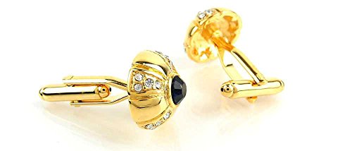 1 Par de Mancuernillas para Hombre con Cristal Negro y Diamante Dorado miniatura 2
