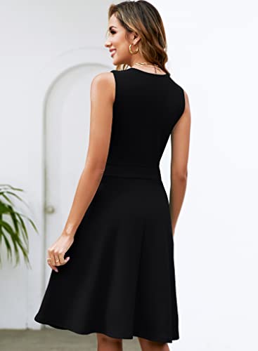 Ranphee Cute Little Black Dresses For Women 2023 Summer Sleeveless V-Neck Knee Length Graduation Cocktail Wedding Guest Fit And Flare Tank Dress With Pocktets Xl #TOP1