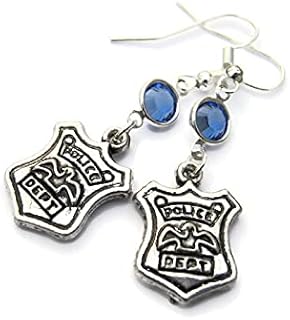 Police Officer Birthstone Earrings, Personalized Police Department Earrings, First Responder Jewelry