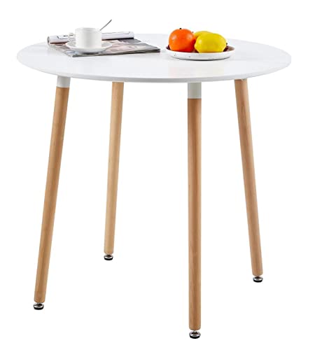 FURNITABLE Table de jardin, table de balcon, table ronde en bois, table à manger extérieure, 80 x 80 cm, blanche