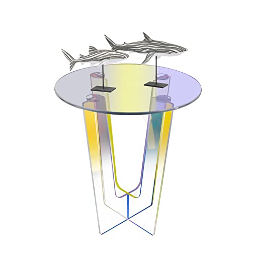 SuiYuLn Coffee Table, Round Iridescent Table,Clear Rainbow Acrylic Coffee Table,Iridescent Glass Table Round Table for Home Living Room