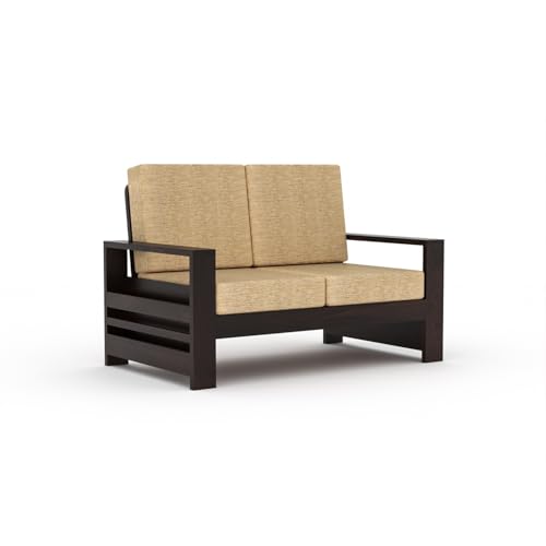 Image of Sheesham Wooden 7 Seater Sofa for Living Room | Rosewood 7 Seater Cushion Sofa with Side Rack | Solid Wood Sofa Set for Lounge (3+2+2,Walnut)
