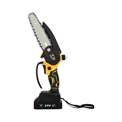 Image of HYCO Label Flymax Cordless Chainsaw 6 inch, 21V Mini Electric Hand Saw with 2 Batteries, Portable Power Tool for Gardening, Wood Cutting, Trimming, With Titanium Chain Made in Taiwan