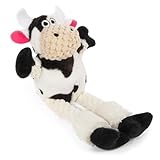 goDog Checkers Just for Me Skinny Cow Squeaky Plush Dog Toy, Chew Guard Technology - White, Mini