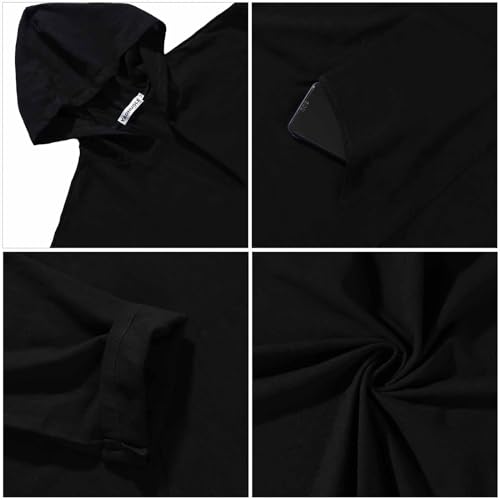 Men's V-Neck Short Sleeve Robe Side Split Kaftan Thobe with Pockets Casual Shirt