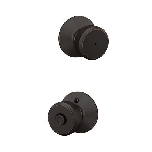 Image of Schlage F40 BWE 716 Bowery Door Knob, Bed & Bath Privacy Lock, Aged Bronze
