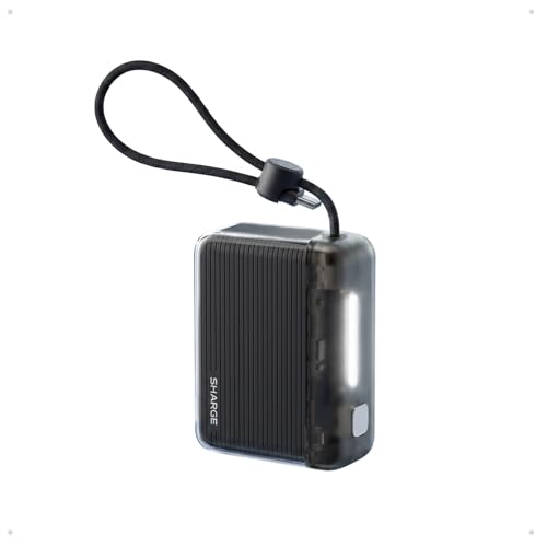 sharge Power Bank 5000mAh*2 con Cavo Integrato, Caricatore Portatile USB-C 20W Ricarica Rapida, Batteria Esterna Dual Output per iPhone 17/16/15, Samsung Galaxy S25, iPad