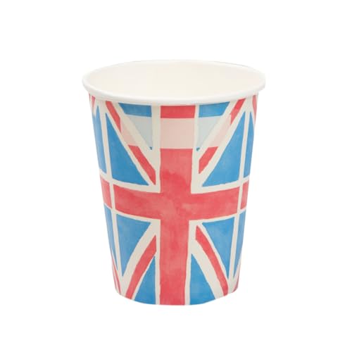 Talking Tables Royal Union Jack Flag Disposable Paper Cups-Recyclable Tableware for The Coronation, King Charles, Street Parties, Eurovision British Occasions-8 Pack, BRITCUPS