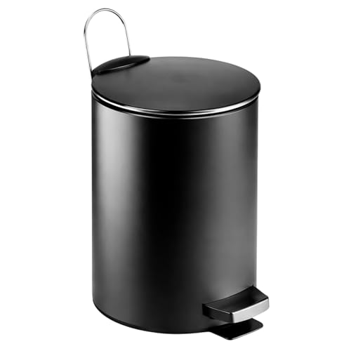 TIENDA EURASIA – Papelera de Baño Metálica 3L | Acero Inoxidable | Tapa Basculante con Pedal | 16.8x23.5 cm | Cubo de Basura Compacto, Resistente y Elegante (Negro)
