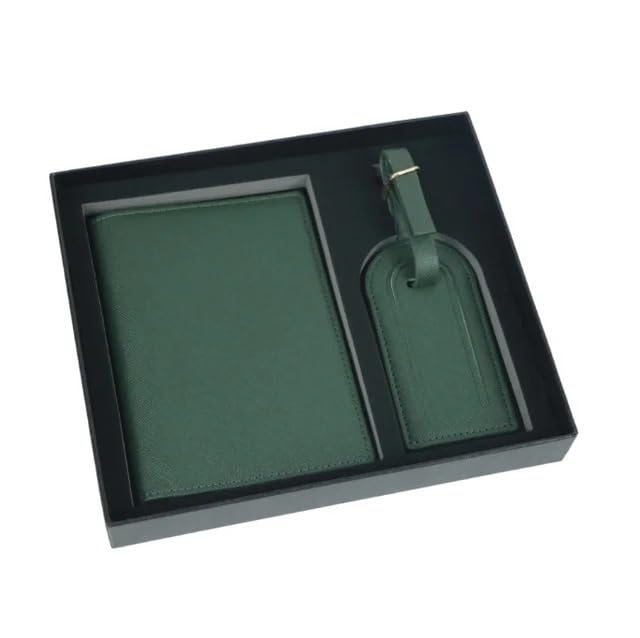 Coppia di porta biglietti da viaggio minimalista, multifunzionale, in pelle PU, porta passaporto, etichette per bagagli, confezione regalo, colore verde