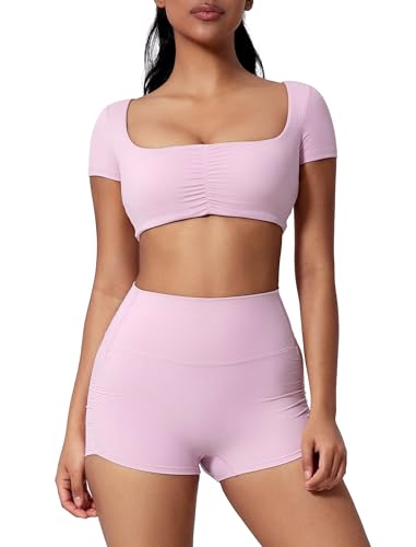 Ensemble d'entraînement 2 pièces OMEWEE avec brassière froissée et short pour vos séances de fitness