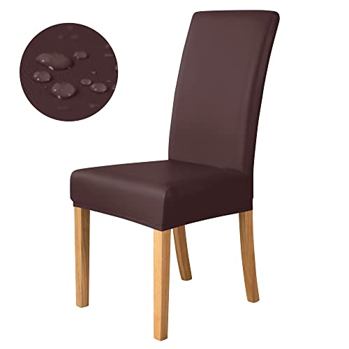 Ieventstar Pu Faux Leather Stretch Dining Chair Cover Chair Protector Slipcover (Brown, 4) #TOP1