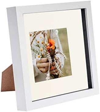 Nicola Spring 8 x 8 3D Shadow Box Photo Frame - Craft Display Picture Frame with 4 x 4 Mount - Glass Aperture - White/Ivory