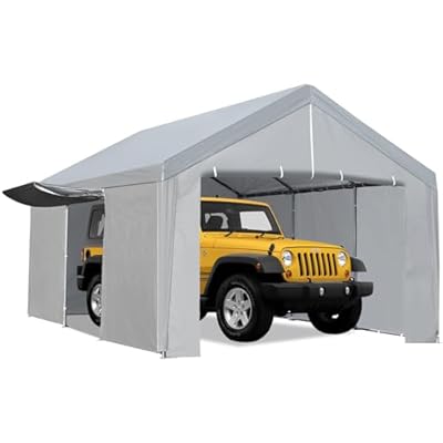 Agrestem Carport Car Port Canopy 10x20 Ft Heavy Duty, Portable Garage Shelter with Removable Sidewalls, Metal Frame, All Weather Carport Garage Party Tent for Automobiles Truck Boat, 180G Coating Pe