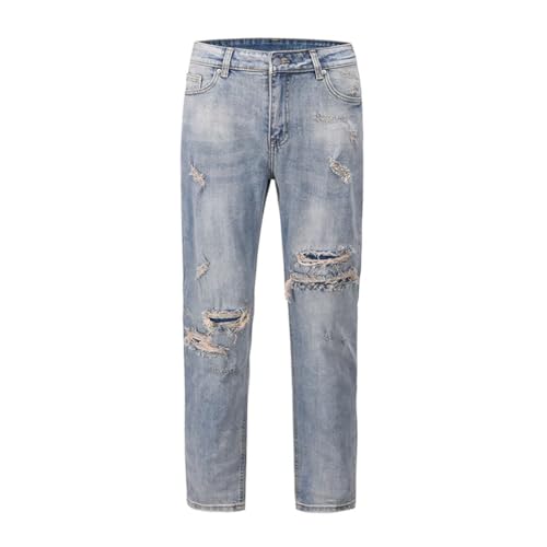 Men's Distressed Spliced Denim Jeans, Streetwear Style, Loose Wide Leg, Retro Fashion Trousers - Main Image