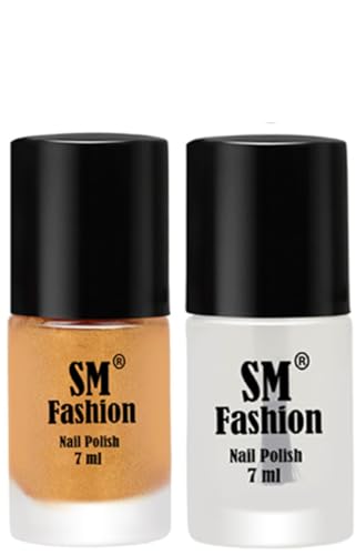 Image of Long Lasting Nail Polish | Nail Paint Combo 7 ml Each) - Set of 2 Light Golden-Top Coat