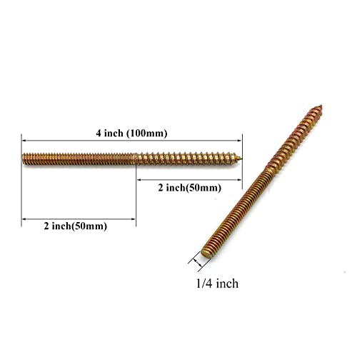 Image of 12 Pack 1 /4-20 x 4 Inch Hanger Bolts 1 /4-20 inch Double Headed Bolts 1 /4 Wood Dowel Screw Self-Tapping Screw Hanger Bolts for Furniture Screws Threaded Rods Bolt 100mm Length