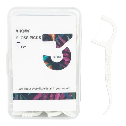 Y-Kelin Palillos de hilo dental dental, 50 unidades, palillos de hilo dental de polietileno, palillos de hilo dental 2 en 1, palillo de dientes resistente, limpieza de dientes sin sabor