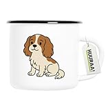 Fascino vintage: tutti Cavalier King Charles Spaniel La tazza da campeggio è unica. Ogni tazza smaltata è un souvenir unico, a causa delle piccole imperfezioni e delle piccole ammaccature.