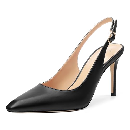 Women's Slingback Heels, Sexy Pointed Closed Toe Matte Stiletto Pumps Slingback Heels for Women Slip on Ankle Strap Wedding Party Dress Sandals Shoes 3.35 Inch