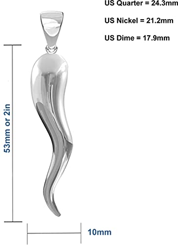 US Jewels Men's Extra Large Heavy Solid Sterling Silver Italian Horn Cornicello Pendant Necklace, 20in to 26in4