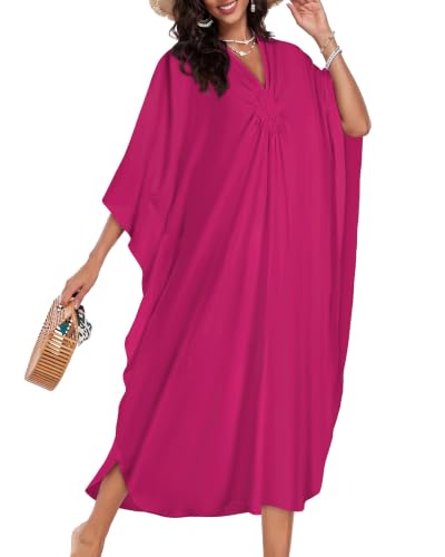 Image of Kaftan Dresses for Women V Neck Caftans Batwing Sleeve Beach Cover Ups | JILUVIN Plus Size Long Floral Print Dress, Loose Fit Maxi Casual Moomoo, Lounge House Mumu Nightgown Summer Vocation 2026