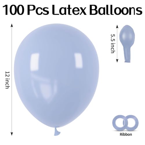 Image of 100pcs Dusty Blue Balloons 12 inch Round Latex Balloons | Helium Compatible, The balloon comes with ribbon for Birthday Gender Reveal Wedding Anniversary Graduation Decorations