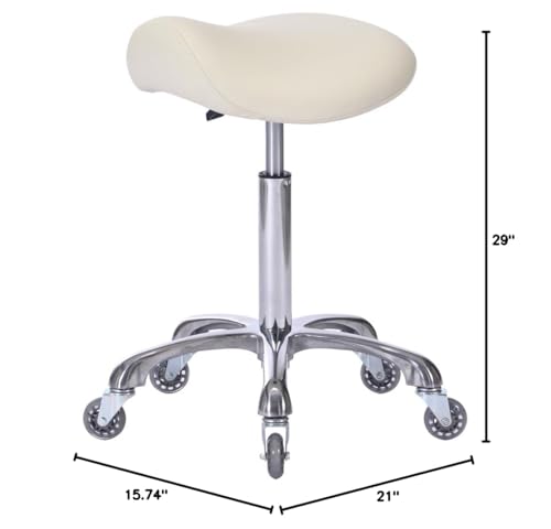 Image of Professional Saddle Stool with Wheels Ergonomic Swivel Rolling Height Adjustable for Clinic Dentist Beauty Salon Tattoo Home Office (Beige)