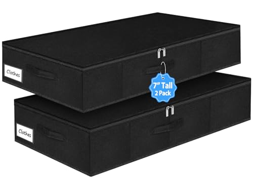 boailydi Under Bed Storage Bags with Zipper, 7 Inch Tall Underbed Storage Containers with Rigid Sides & Bottom,30x15x6.7 Inches, Large Clothes Organizer Box for Bedroom, Dorm, Couch, Black